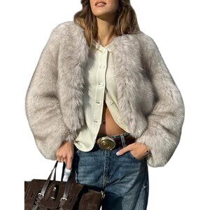 Soft and Comfortable Women's Cropped Faux Fur Jacket - Fashionable Winter Wear
